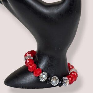 Red & Clear Faceted Crystal Stretch Bracelet